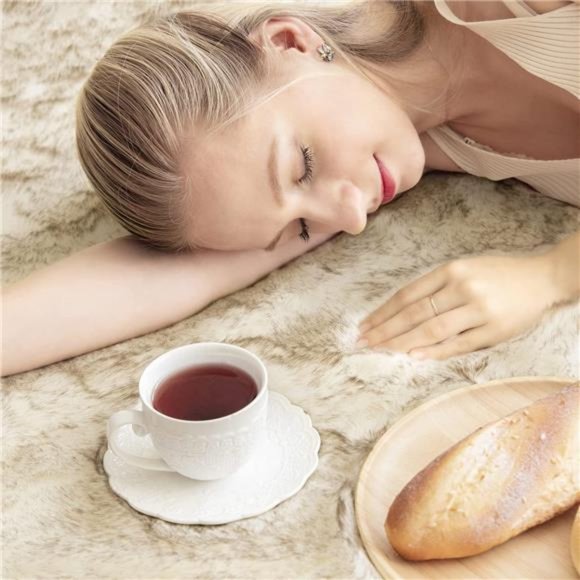 Ultra Soft Faux Fox Fur Rug White Brown Fluffy Area Rug, Carpets Fluffy Rug - Picture 6 of 7